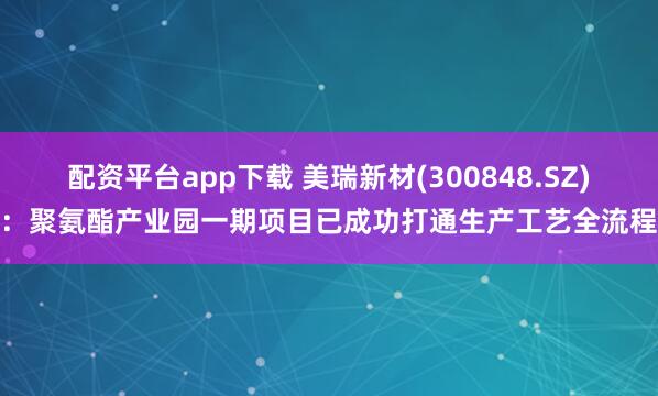 配资平台app下载 美瑞新材(300848.SZ)：聚氨酯产业园一期项目已成功打通生产工艺全流程